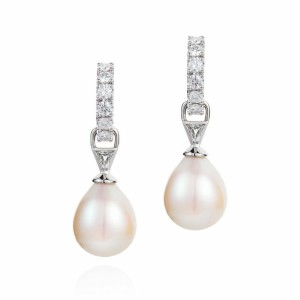 diamond hoop and pearl drop earrings