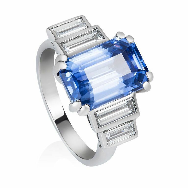 Sapphire and baguette Diamond Ring