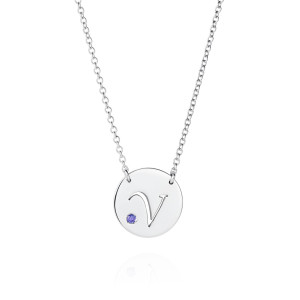 white gold and tanzanite disc necklace