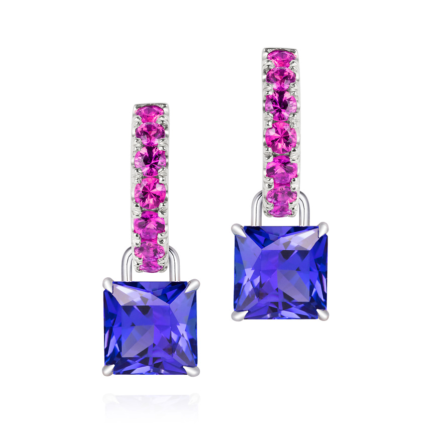 Pink sapphire and tanzanite drops