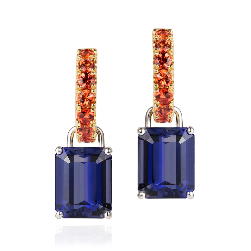 Orange sapphire with Iolite drops