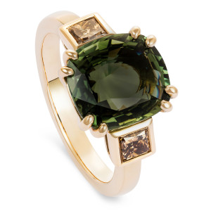 green sapphire and champagne diamond ring