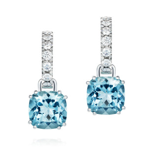 diamond hoops with aquamarine drops