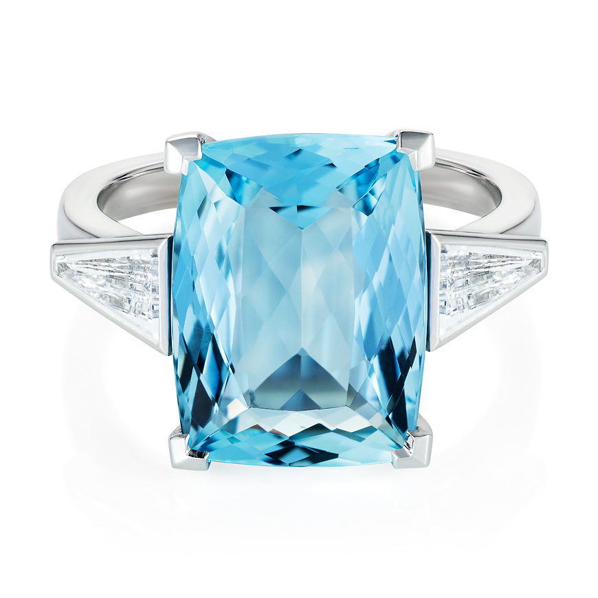 Aquamarine and tapered diamond ring