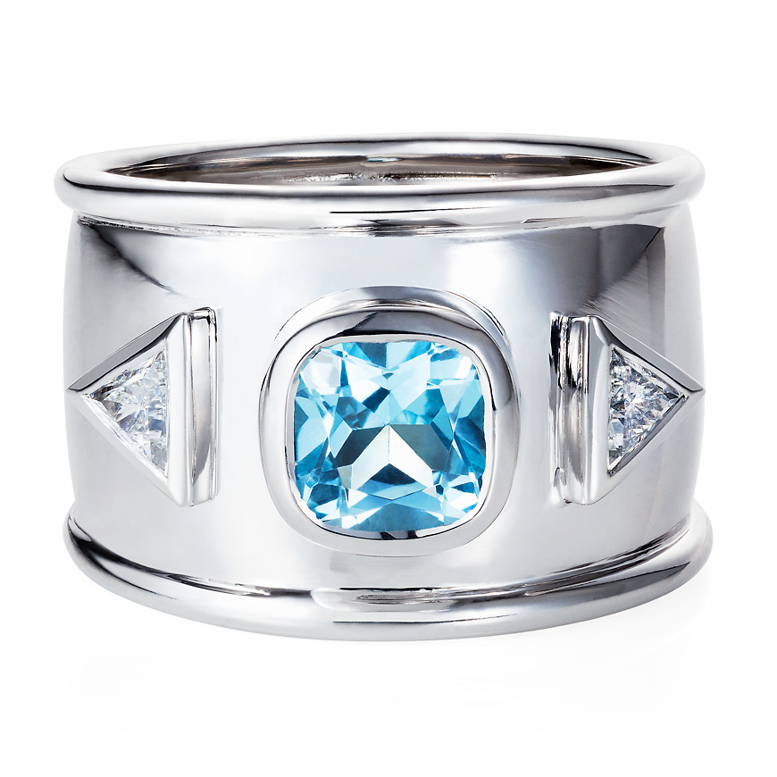 Blue Topaz and trillion cut diamond ring